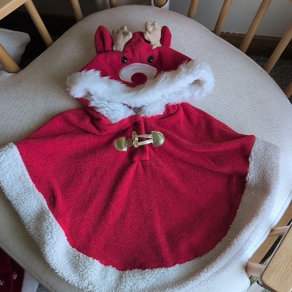 Red Hooded Cape with Gold Deer Antlers And Ears